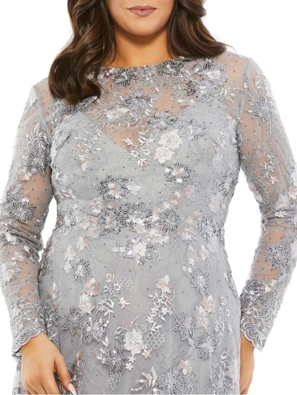 Mac Duggal 67923 Embellished Illusion Long Sleeve A Line Gown Size 16W NWT - Picture 2 of 12